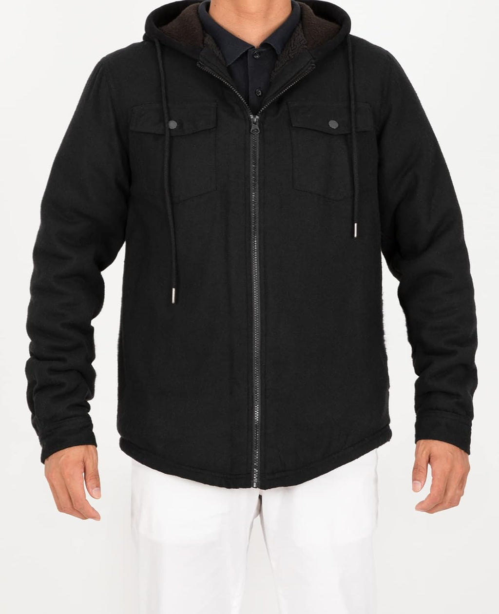 Mens Plaid Sherpa Lined Shirt Jacket Full Zip Hooded Warm Flannel