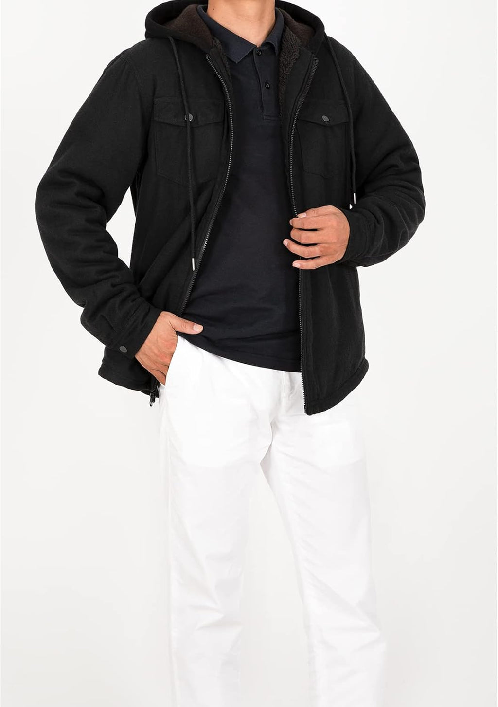 Mens Plaid Sherpa Lined Shirt Jacket Full Zip Hooded Warm Flannel