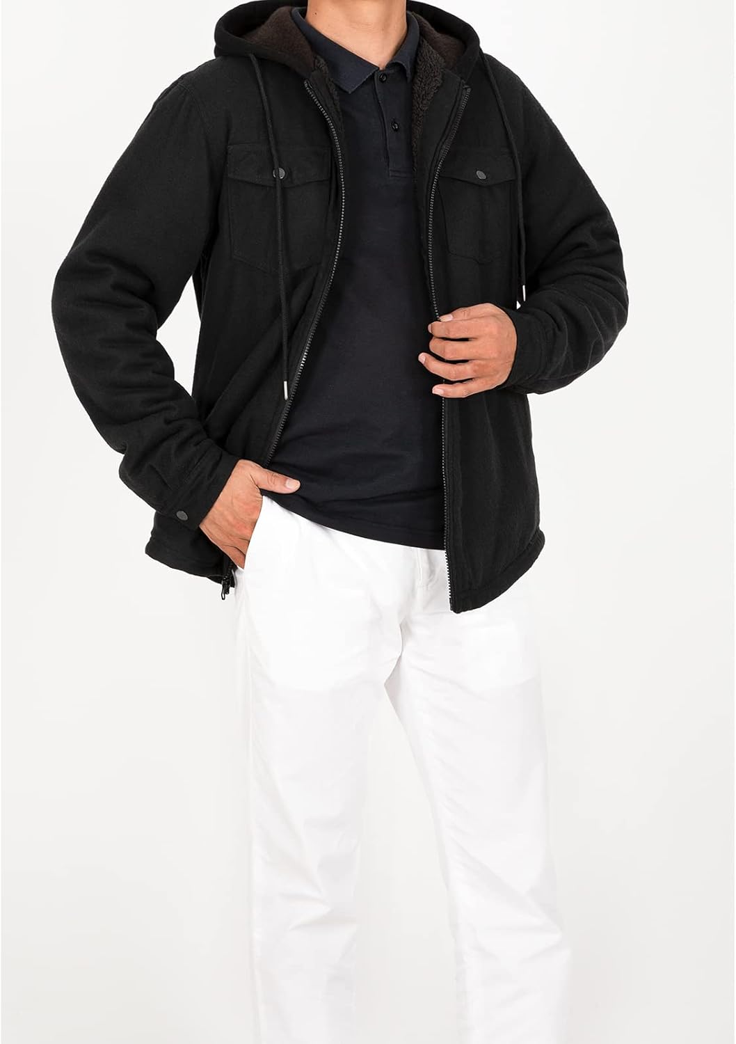 Mens Plaid Sherpa Lined Shirt Jacket Full Zip Hooded Warm Flannel