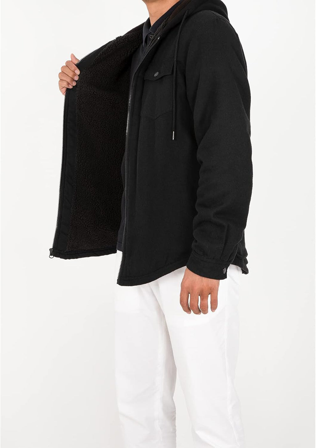 Mens Plaid Sherpa Lined Shirt Jacket Full Zip Hooded Warm Flannel