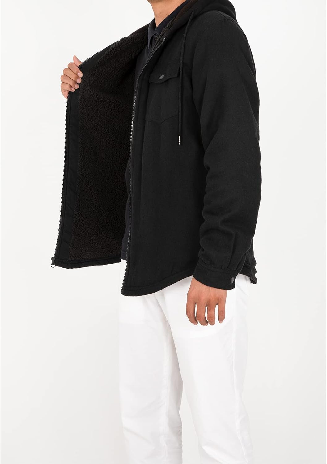 Mens Plaid Sherpa Lined Shirt Jacket Full Zip Hooded Warm Flannel