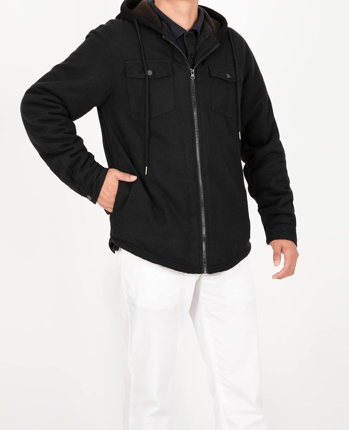 Mens Plaid Sherpa Lined Shirt Jacket Full Zip Hooded Warm Flannel