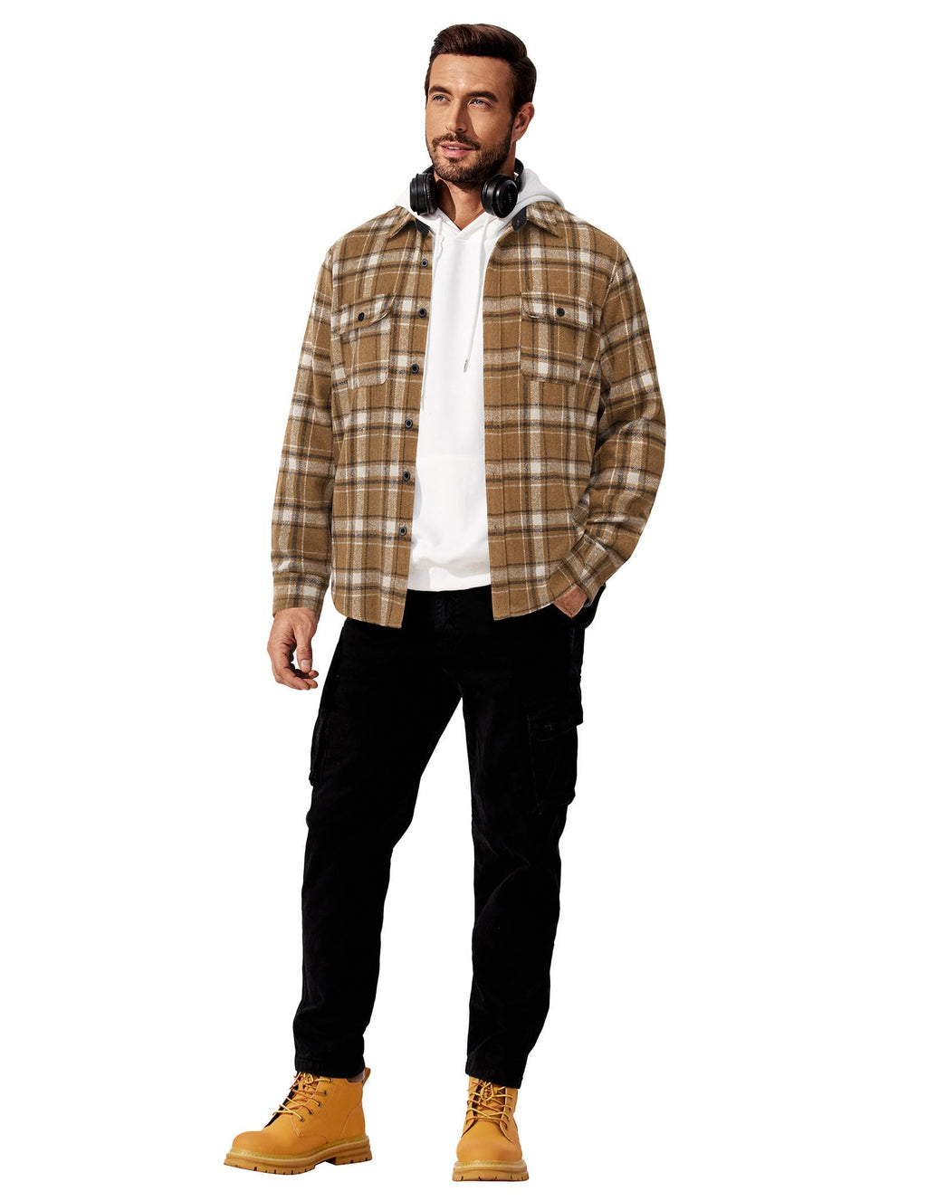 Mens Cotton Plaid Flannel Shirt Long Sleeve Casual Shirt Jacket