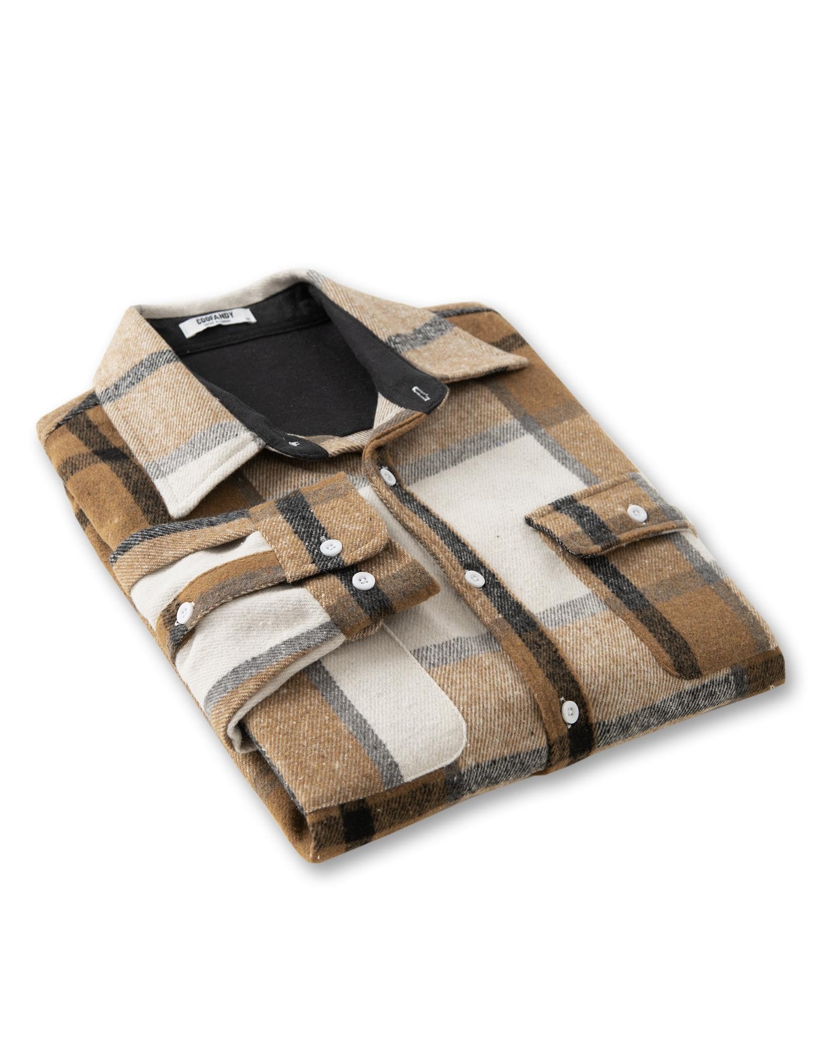 Mens Plaid Cotton Flannel Shirt Long Sleeve Button Down Casual Work Shirt With Chest Pockets