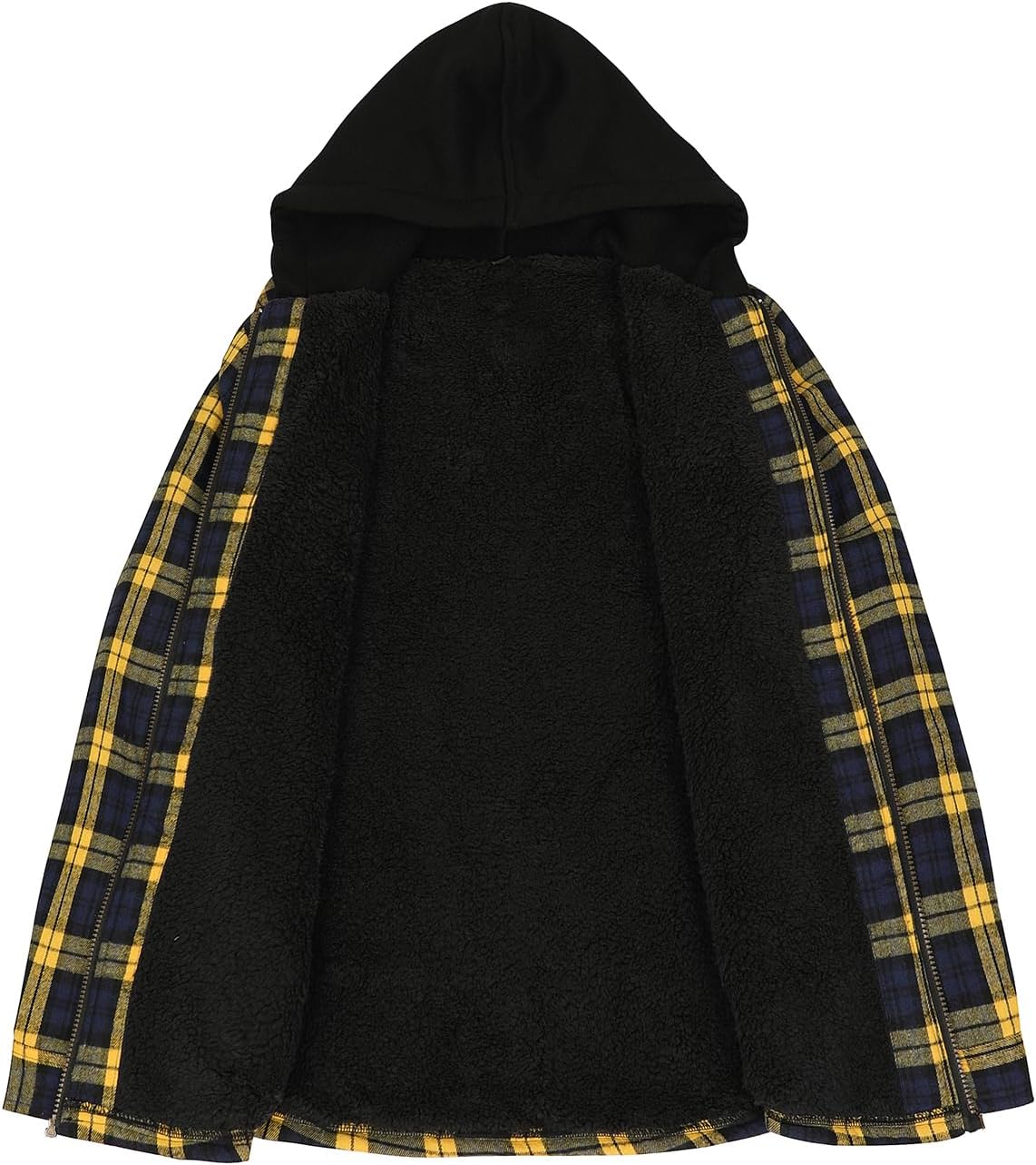 Mens Plaid Sherpa Lined Shirt Jacket Full Zip Hooded Warm Flannel