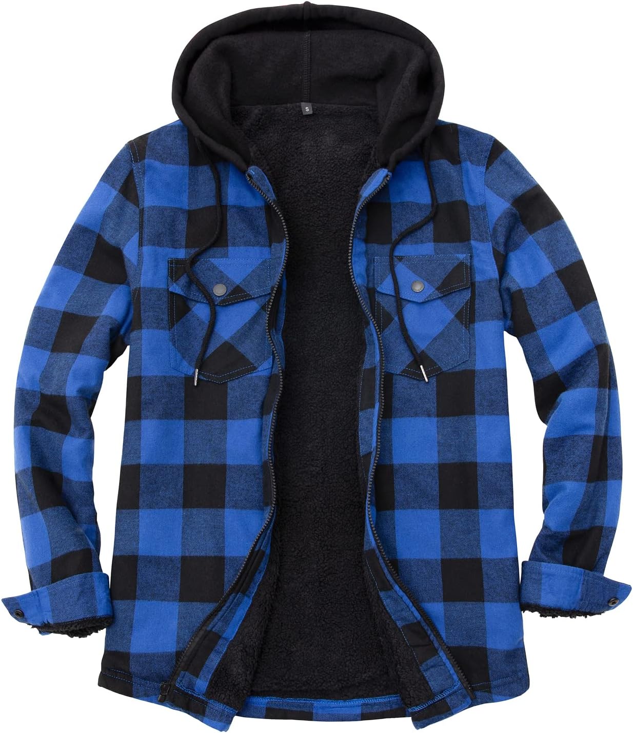Mens Plaid Sherpa Lined Shirt Jacket Full Zip Hooded Warm Flannel