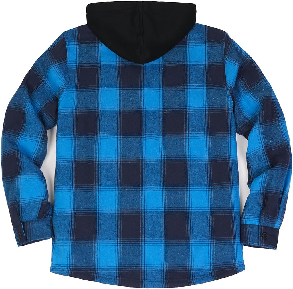 Mens Plaid Sherpa Lined Shirt Jacket Full Zip Hooded Warm Flannel