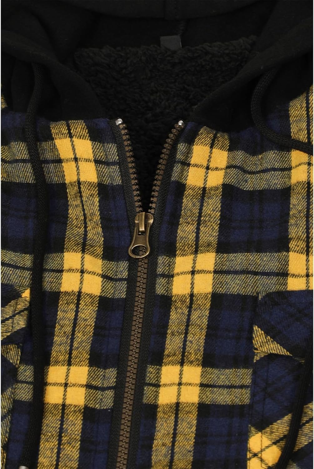 Mens Plaid Sherpa Lined Shirt Jacket Full Zip Hooded Warm Flannel