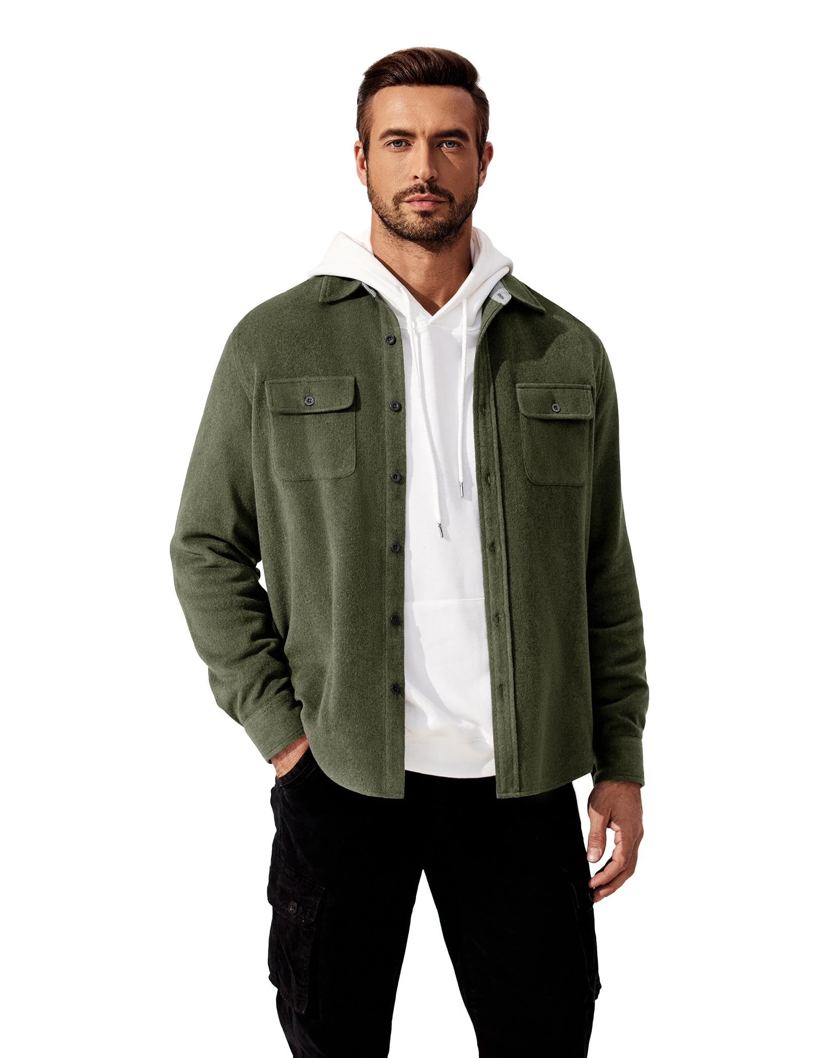 Mens Plaid Cotton Flannel Shirt Long Sleeve Casual Work Shirt Jacket Button Down With Chest Pockets