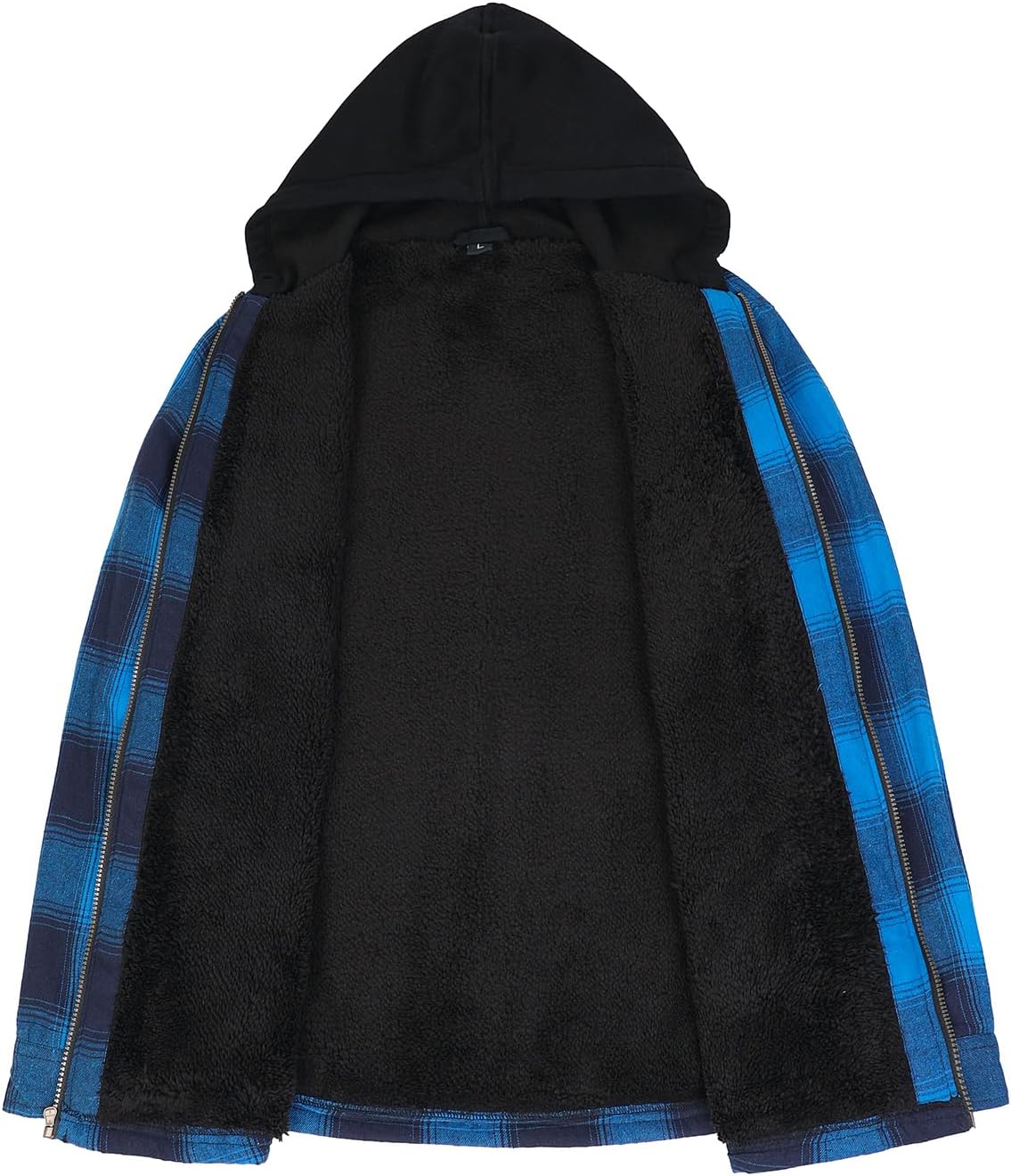 Mens Plaid Sherpa Lined Shirt Jacket Full Zip Hooded Warm Flannel