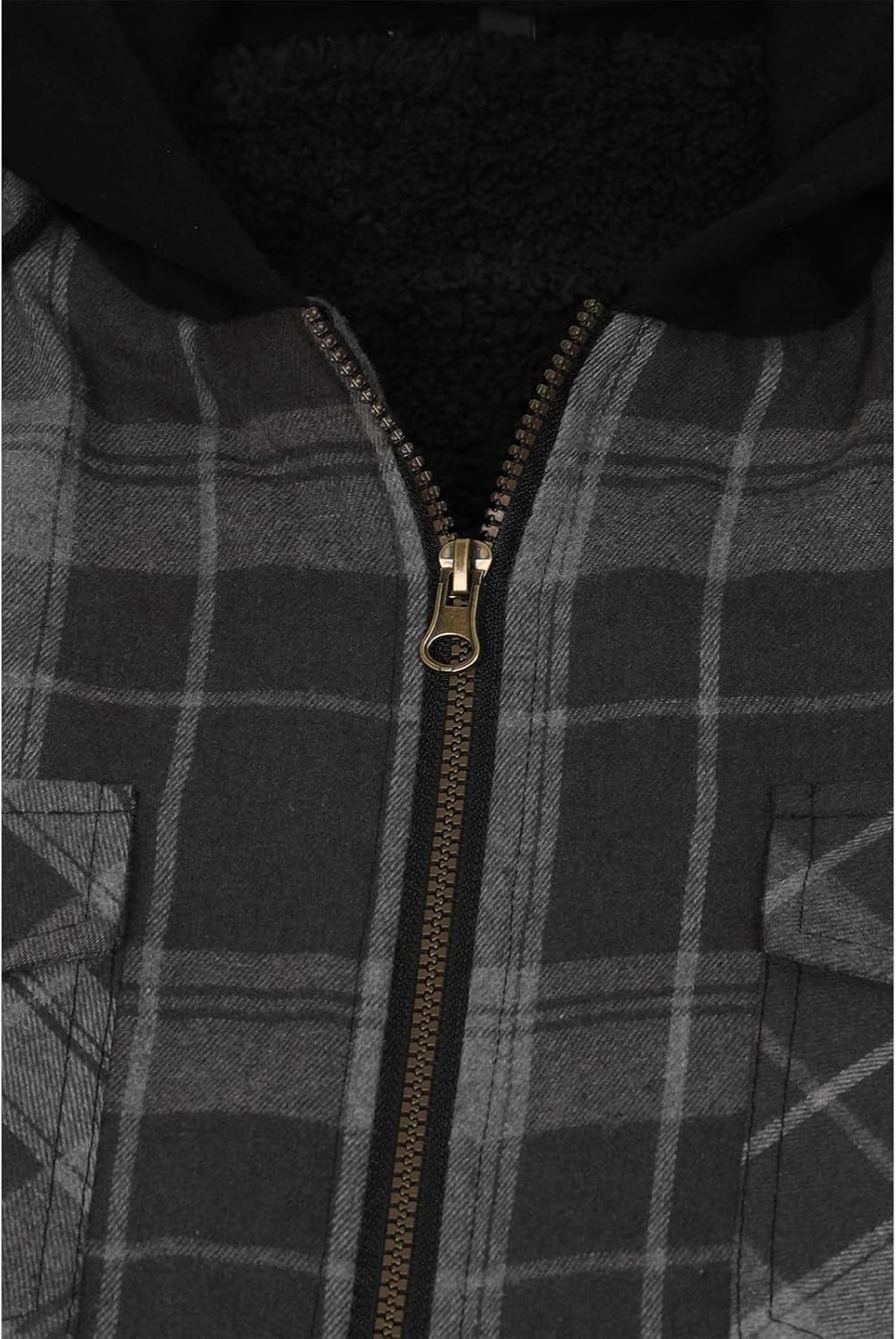 Mens Plaid Sherpa Lined Shirt Jacket Full Zip Hooded Warm Flannel