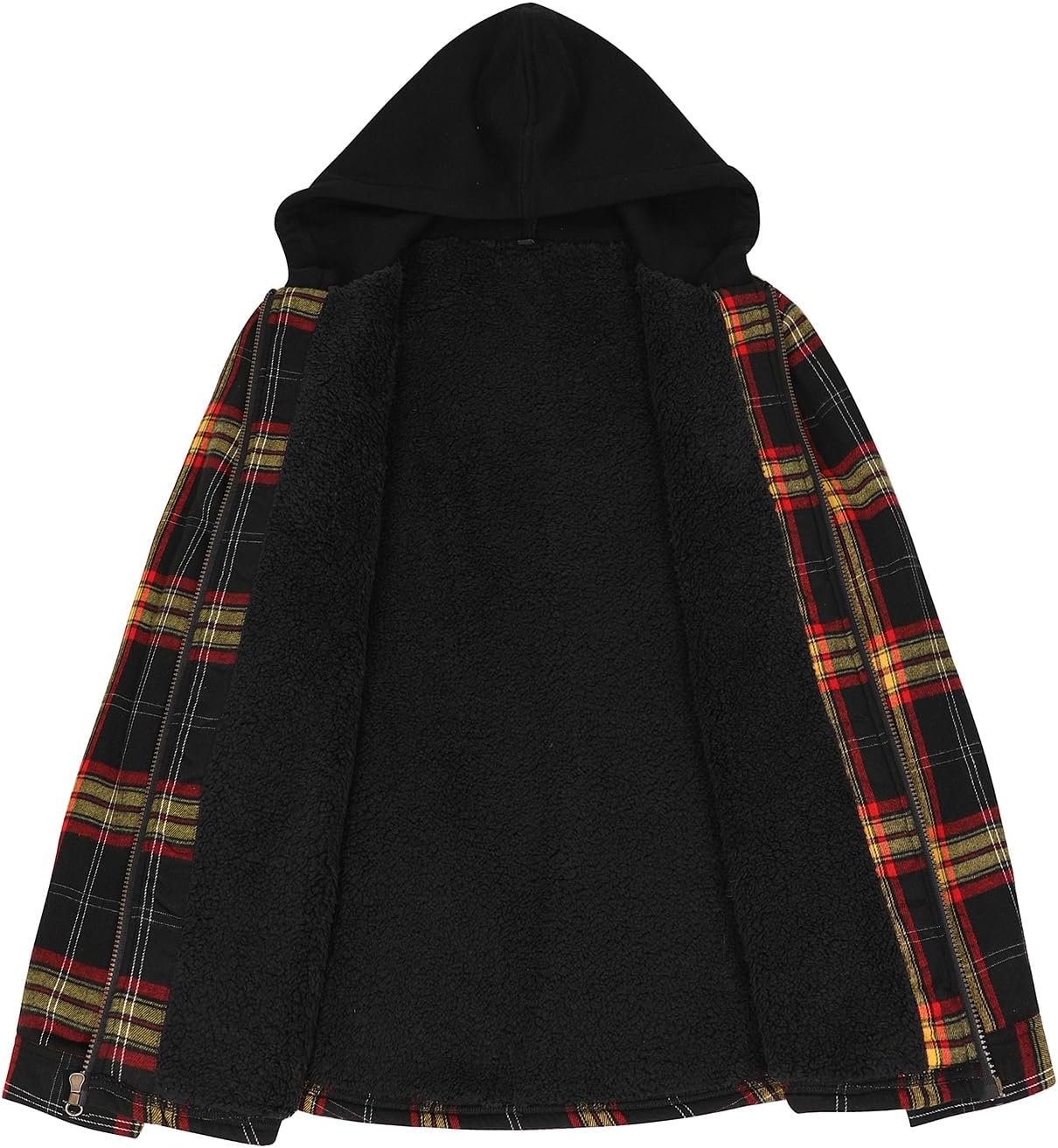 Mens Plaid Sherpa Lined Shirt Jacket Full Zip Hooded Warm Flannel