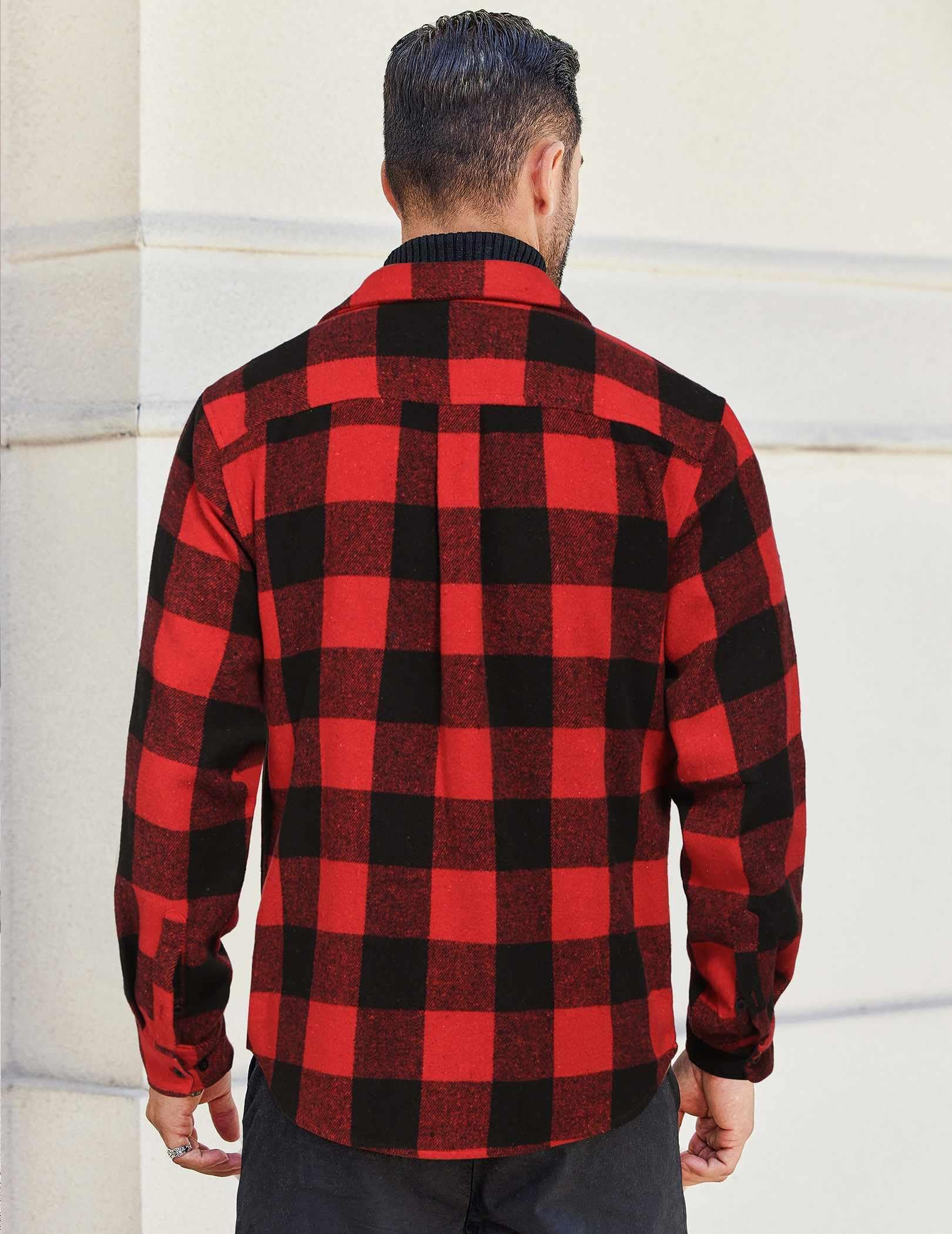 Mens Plaid Cotton Flannel Shirt Jacket Long Sleeve Casual Work Button Down