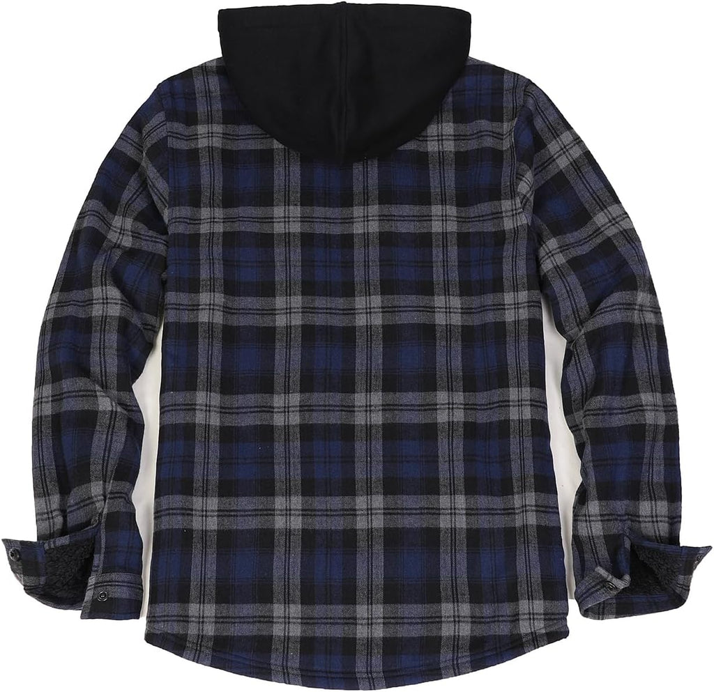Mens Plaid Sherpa Lined Shirt Jacket Full Zip Hooded Warm Flannel