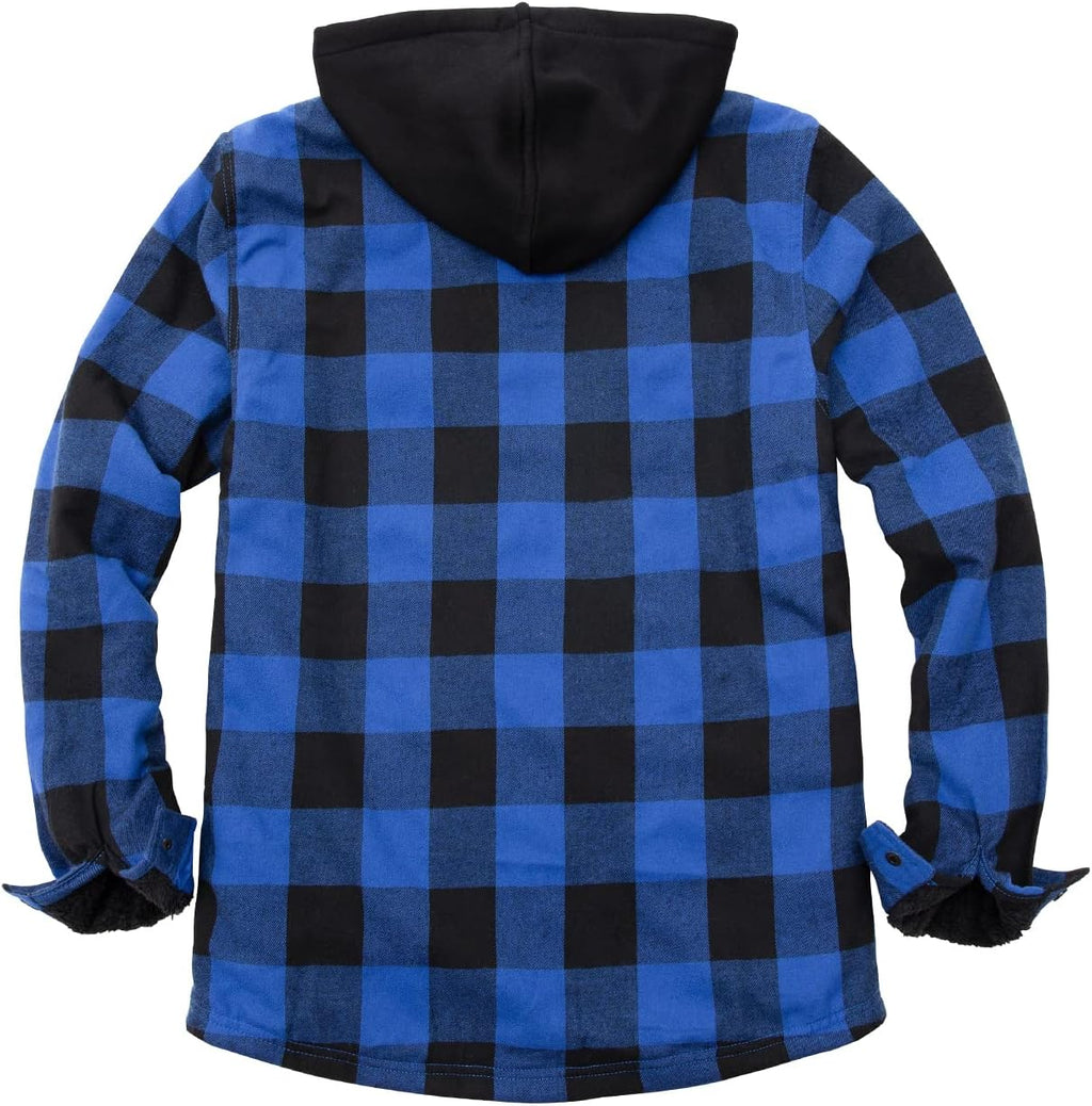 Mens Plaid Sherpa Lined Shirt Jacket Full Zip Hooded Warm Flannel