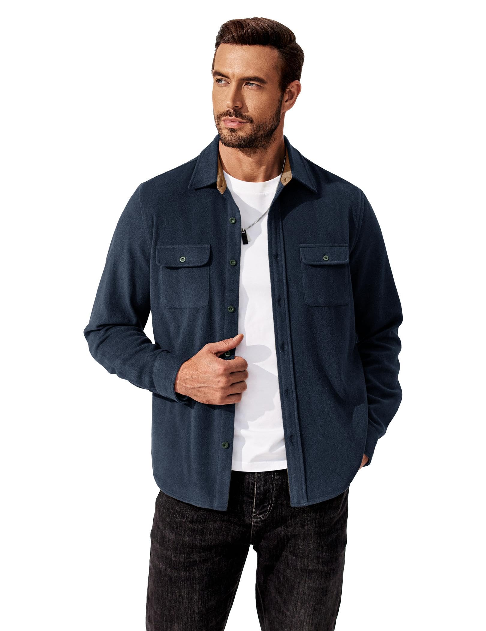 Mens Plaid Cotton Flannel Shirt Long Sleeve Casual Button Down Work Shirt With Chest Pockets