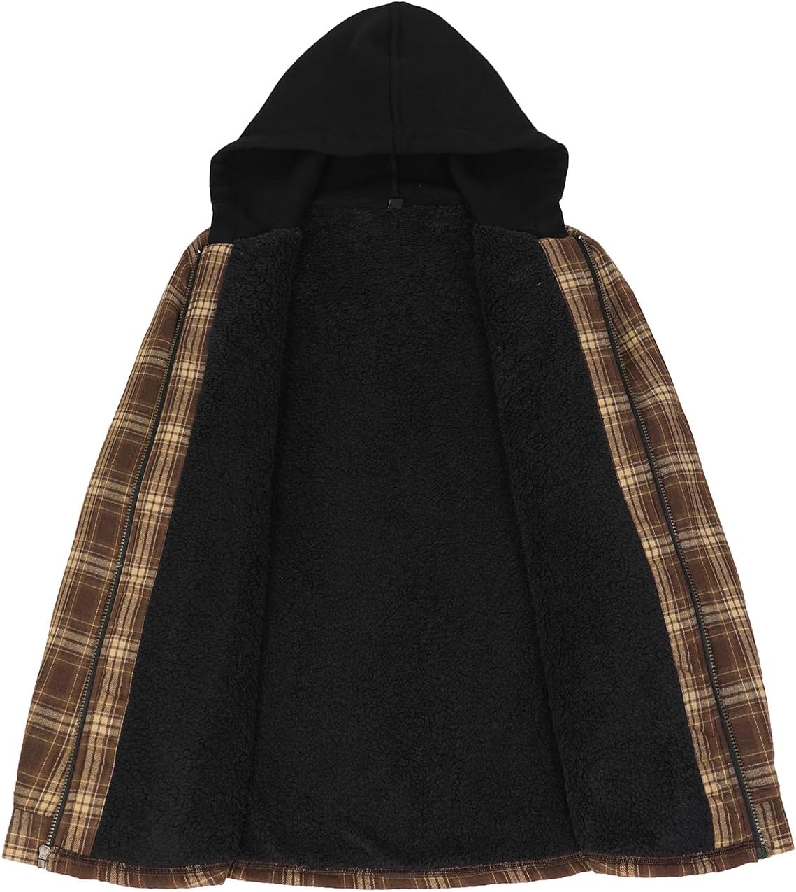 Mens Plaid Sherpa Lined Shirt Jacket Full Zip Hooded Warm Flannel