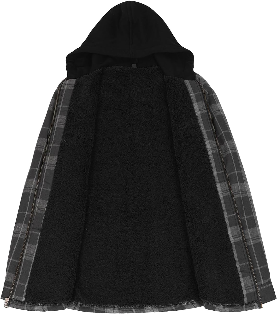 Mens Plaid Sherpa Lined Shirt Jacket Full Zip Hooded Warm Flannel