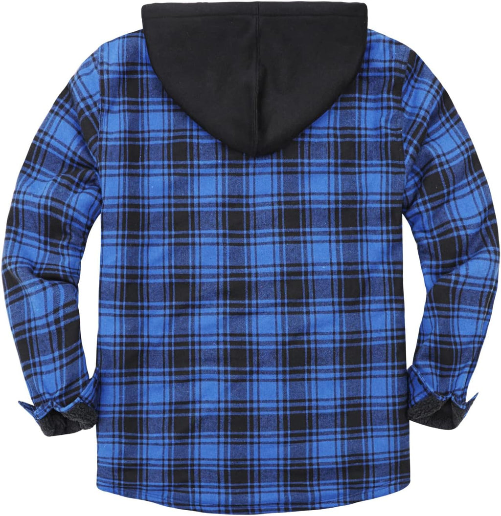 Mens Plaid Sherpa Lined Shirt Jacket Full Zip Hooded Warm Flannel