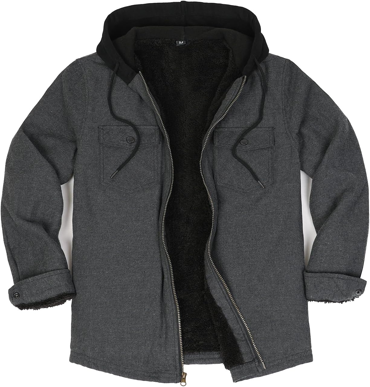 Mens Plaid Sherpa Lined Shirt Jacket Full Zip Hooded Warm Flannel