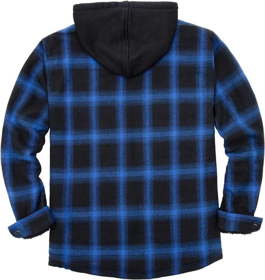 Mens Plaid Sherpa Lined Shirt Jacket Full Zip Hooded Warm Flannel
