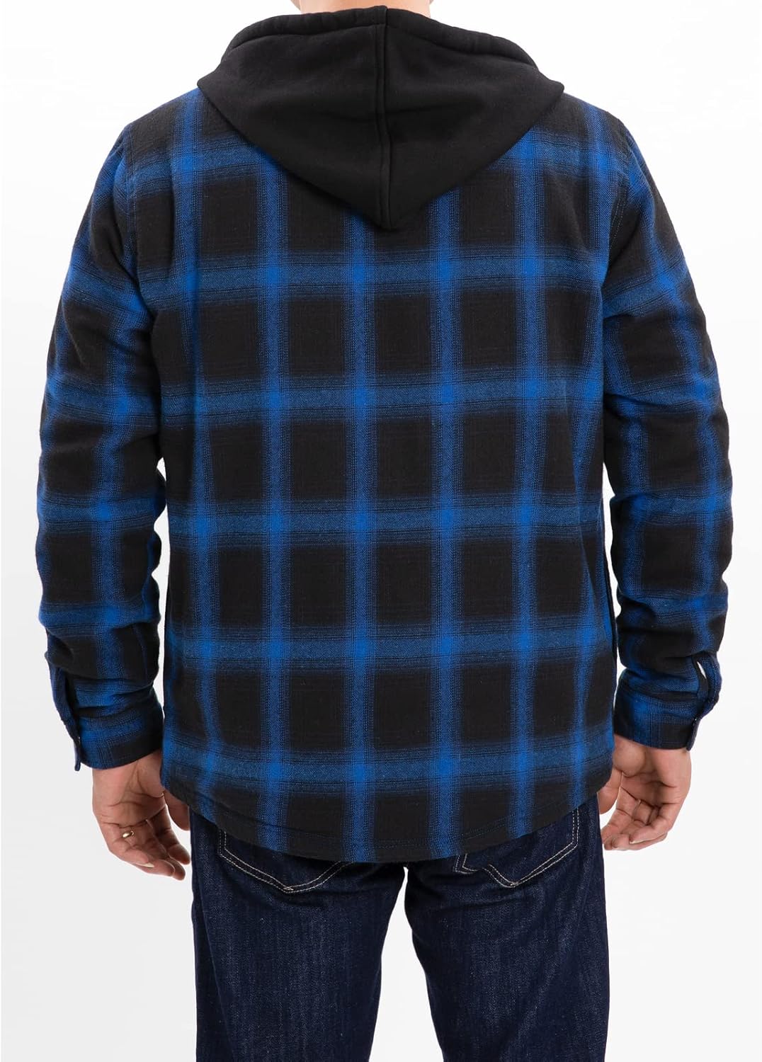 Mens Plaid Sherpa Lined Shirt Jacket Full Zip Hooded Warm Flannel
