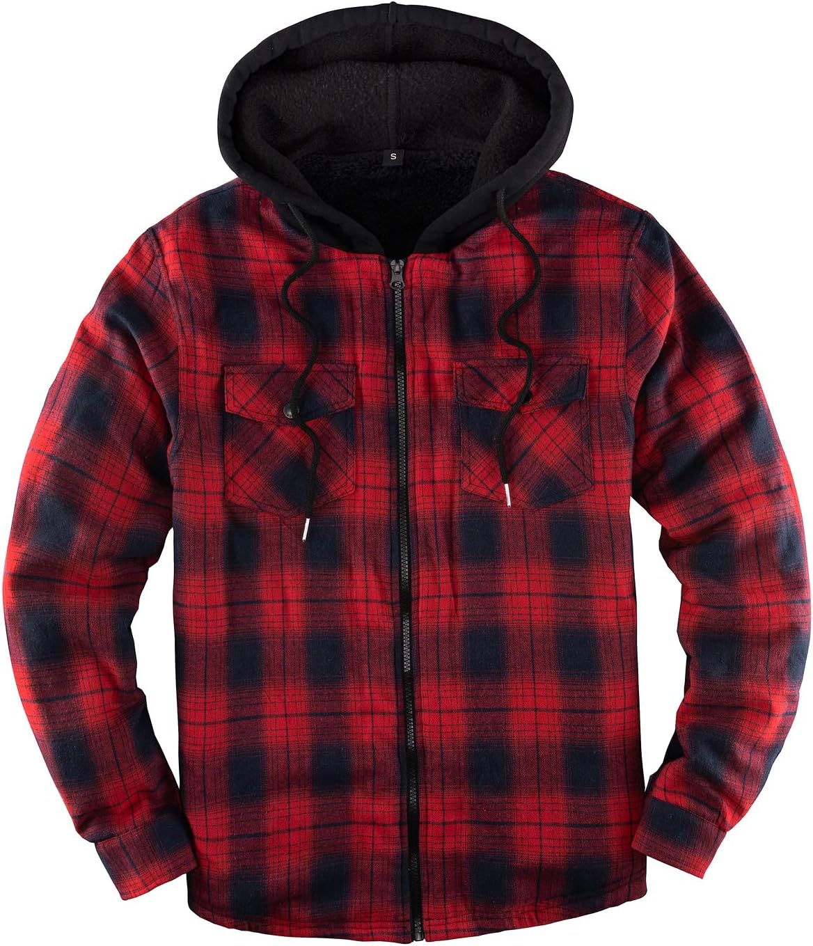 Mens Plaid Sherpa Lined Shirt Jacket Full Zip Hooded Warm Flannel
