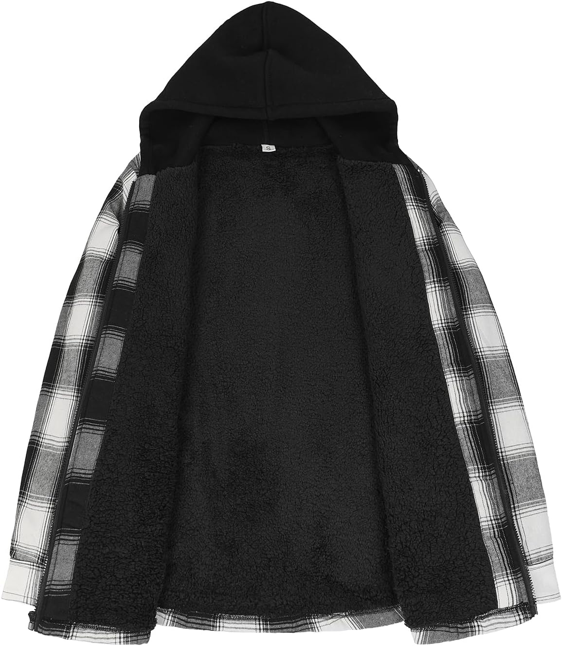 Mens Plaid Sherpa Lined Shirt Jacket Full Zip Hooded Warm Flannel