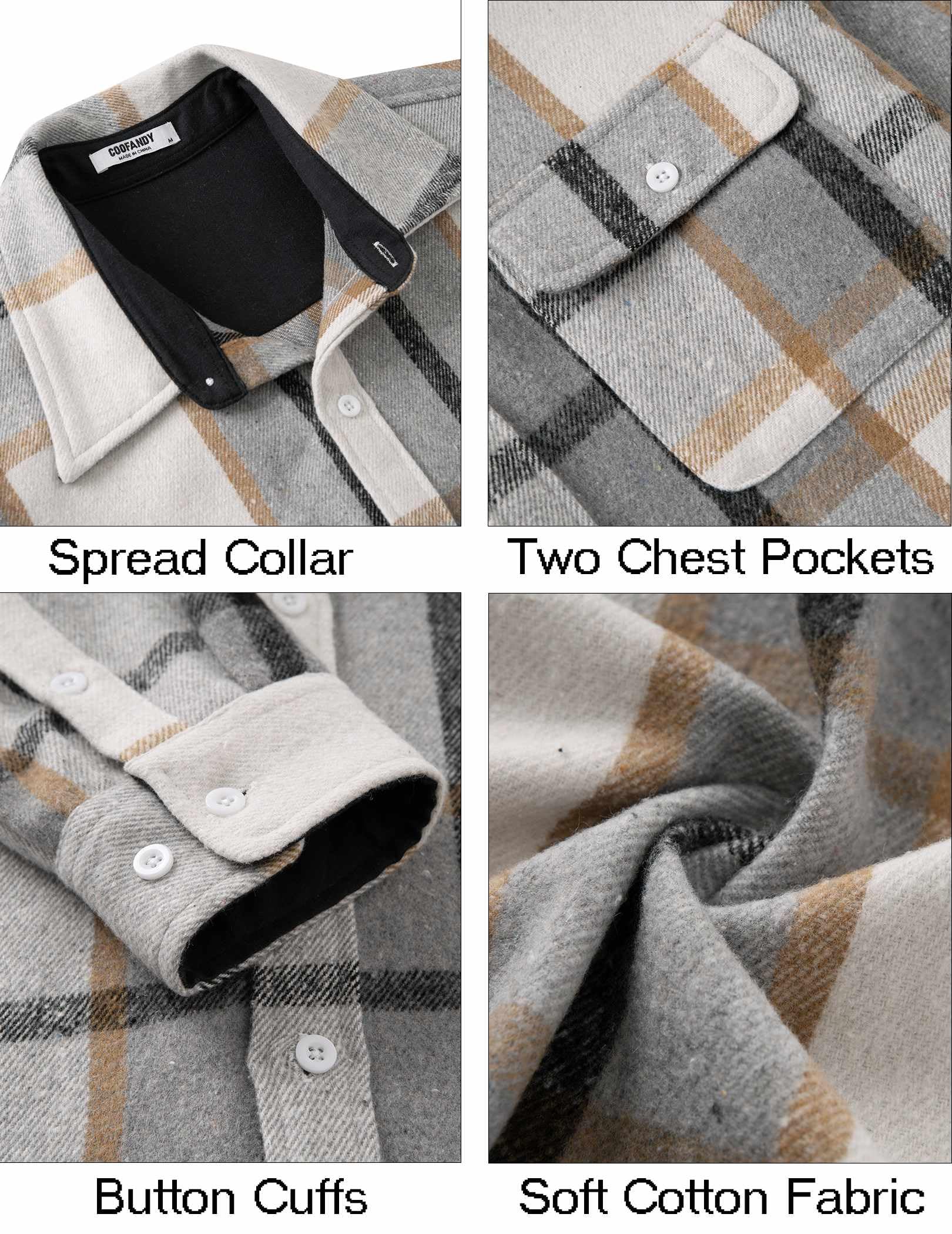 Mens Plaid Cotton Flannel Shirt Long Sleeve Button Down Casual Work Shirt With Pockets