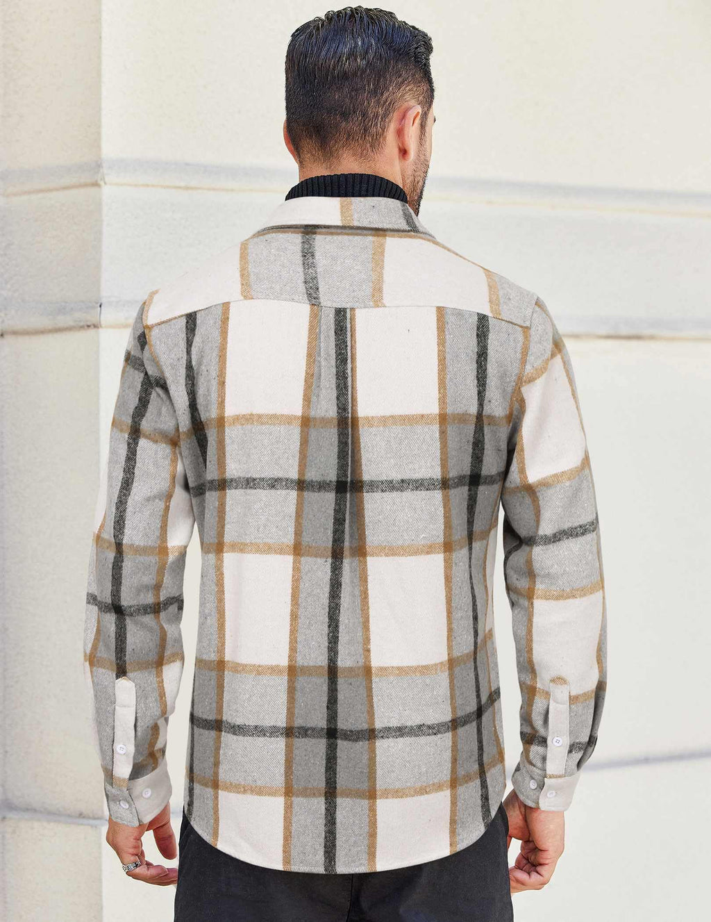 Mens Plaid Cotton Flannel Shirt Long Sleeve Button Down Casual Work Shirt With Pockets