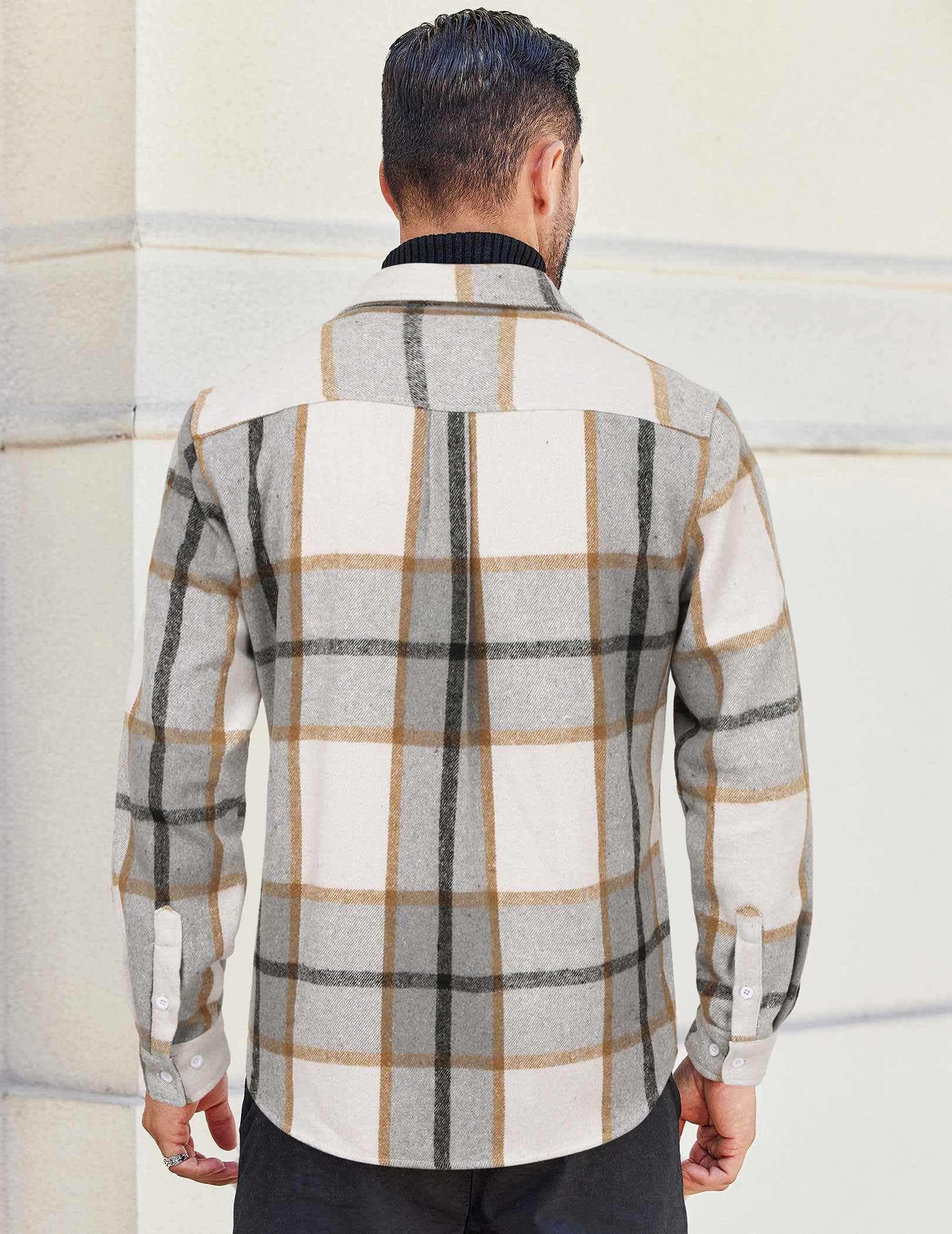 Mens Plaid Cotton Flannel Shirt Long Sleeve Button Down Casual Work Shirt With Pockets