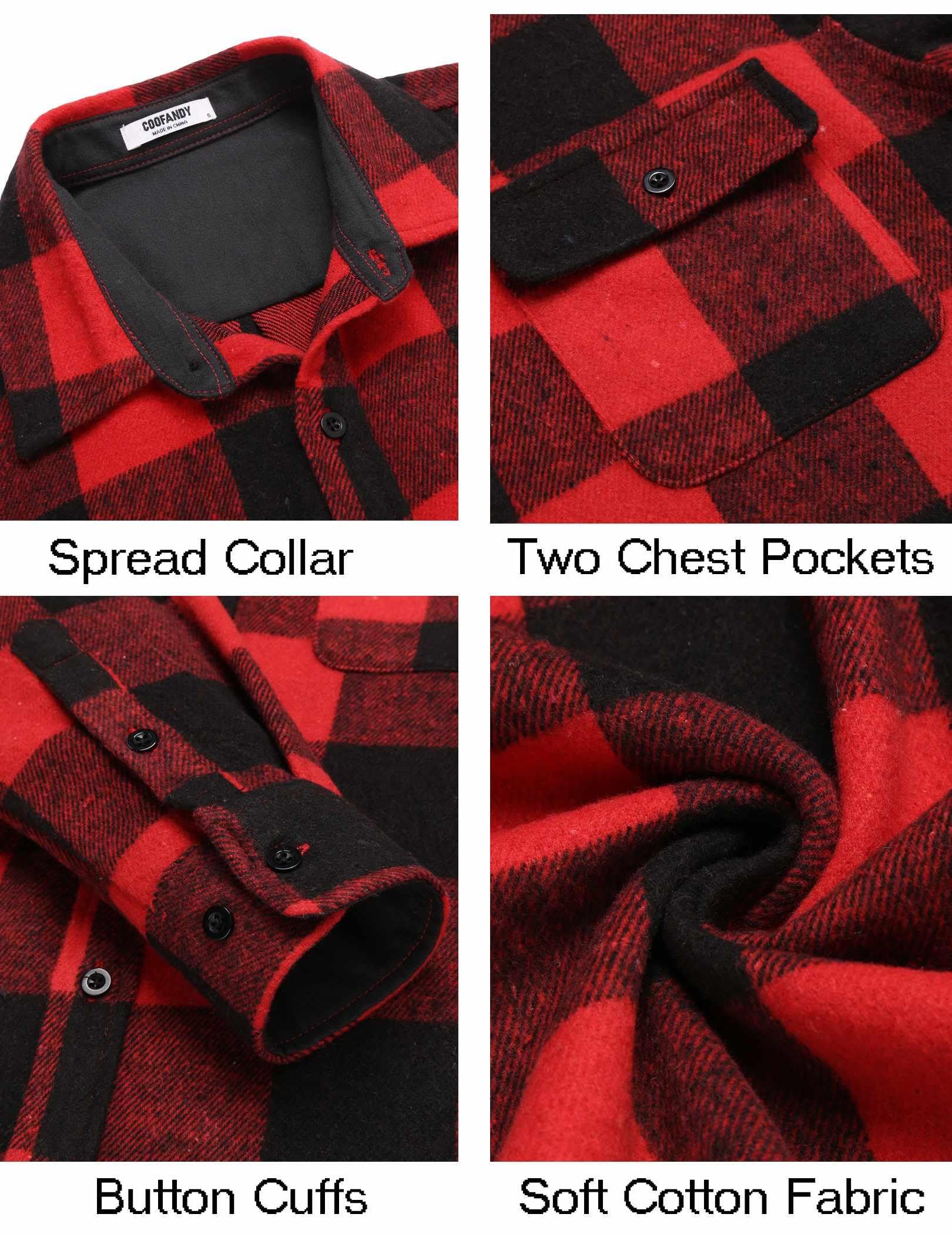 Mens Plaid Cotton Flannel Shirt Jacket Long Sleeve Casual Work Button Down