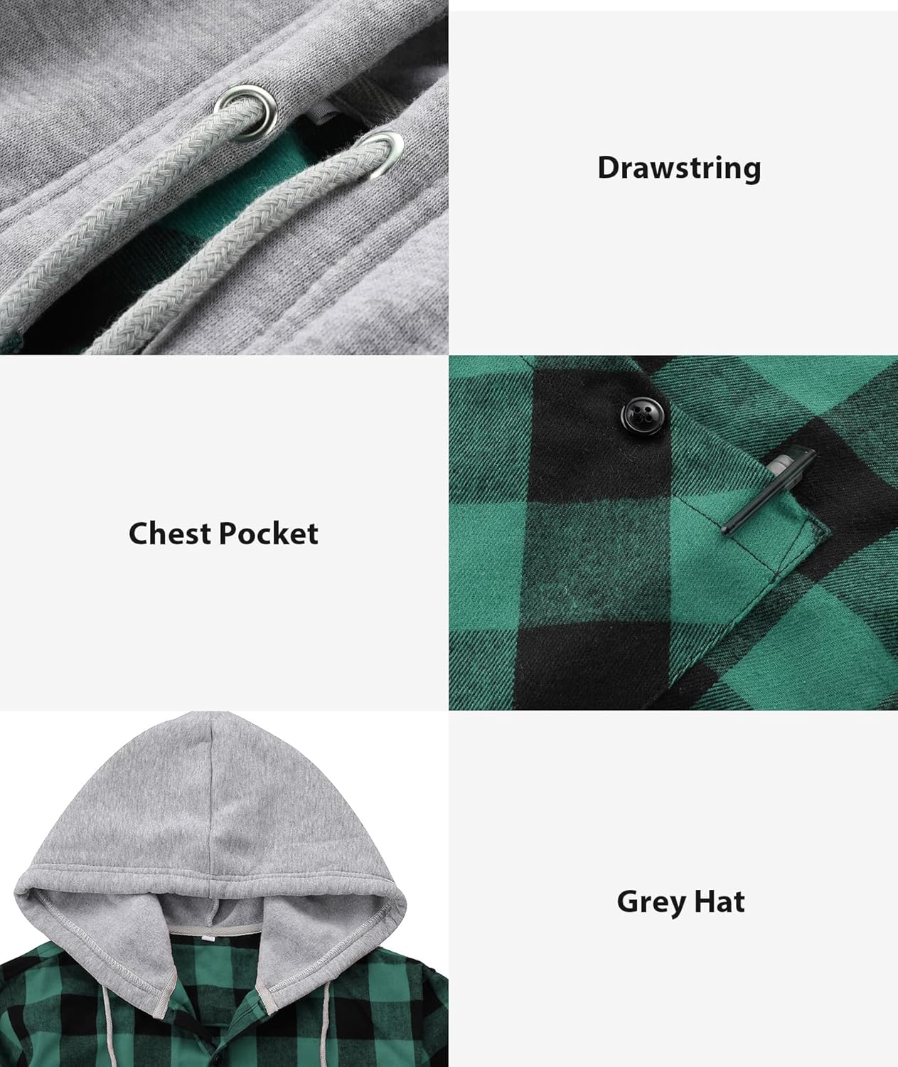 3 Pack Mens Flannel Hoodie Shirts Long Sleeve Plaid Button Down Hooded Shirts Casual Brushed Jacket with Pocket
