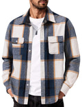 Mens Casual Cotton Flannel Shirt Long Sleeve Plaid Button Down