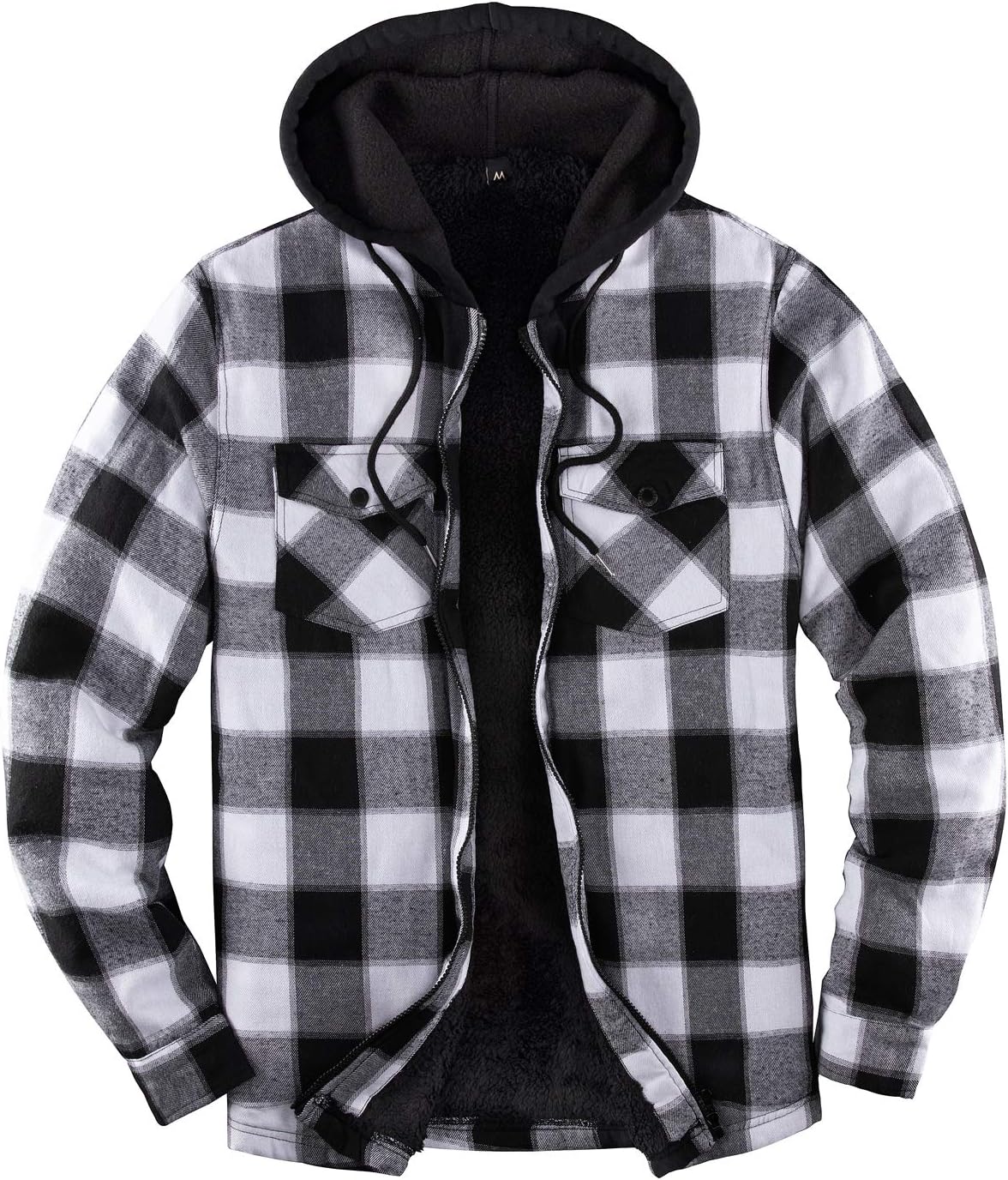 Mens Plaid Sherpa Lined Shirt Jacket Full Zip Hooded Warm Flannel