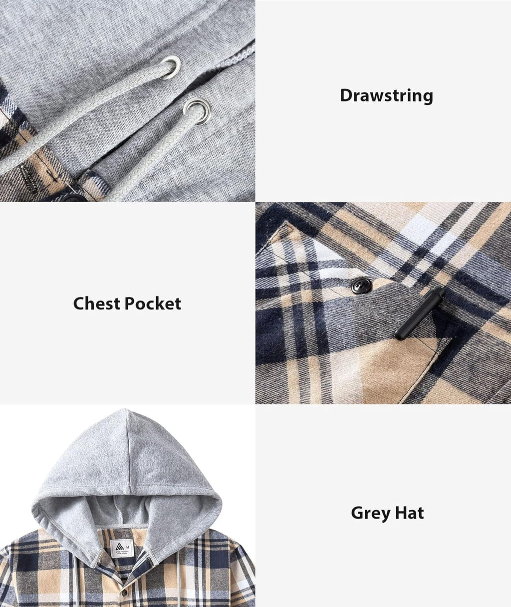 3 Pack Mens Flannel Hoodie Shirts Long Sleeve Plaid Button Down Hooded Shirts Casual Brushed Jacket with Pocket