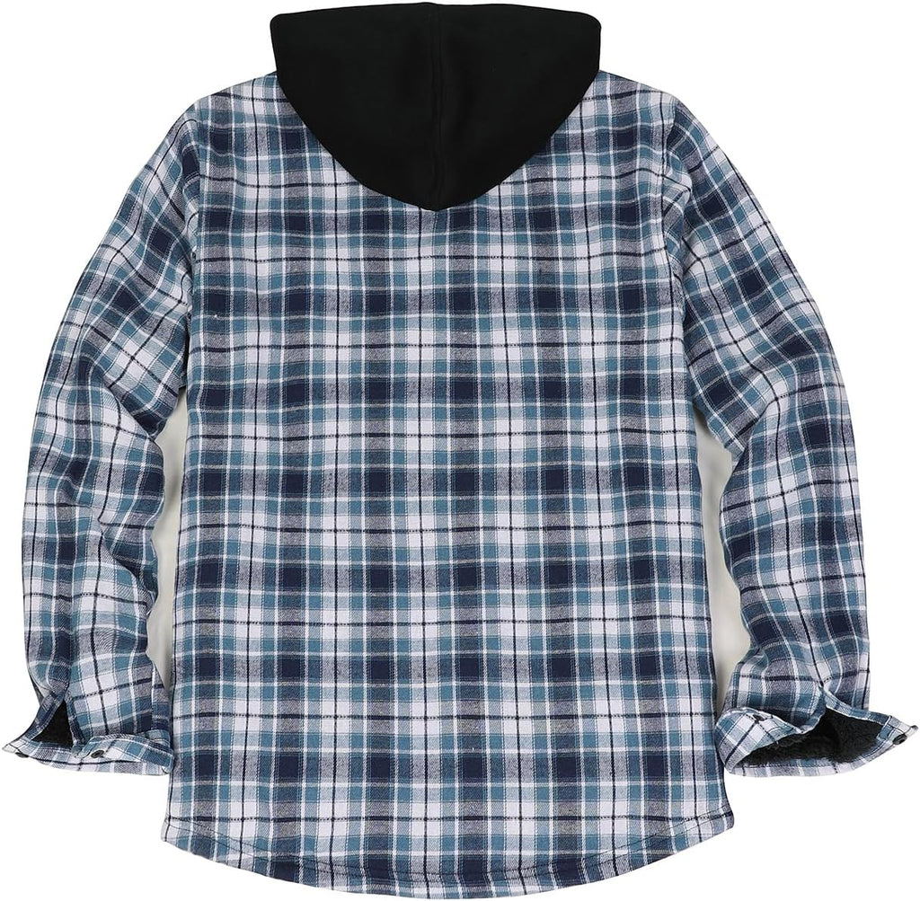 Mens Plaid Sherpa Lined Shirt Jacket Full Zip Hooded Warm Flannel