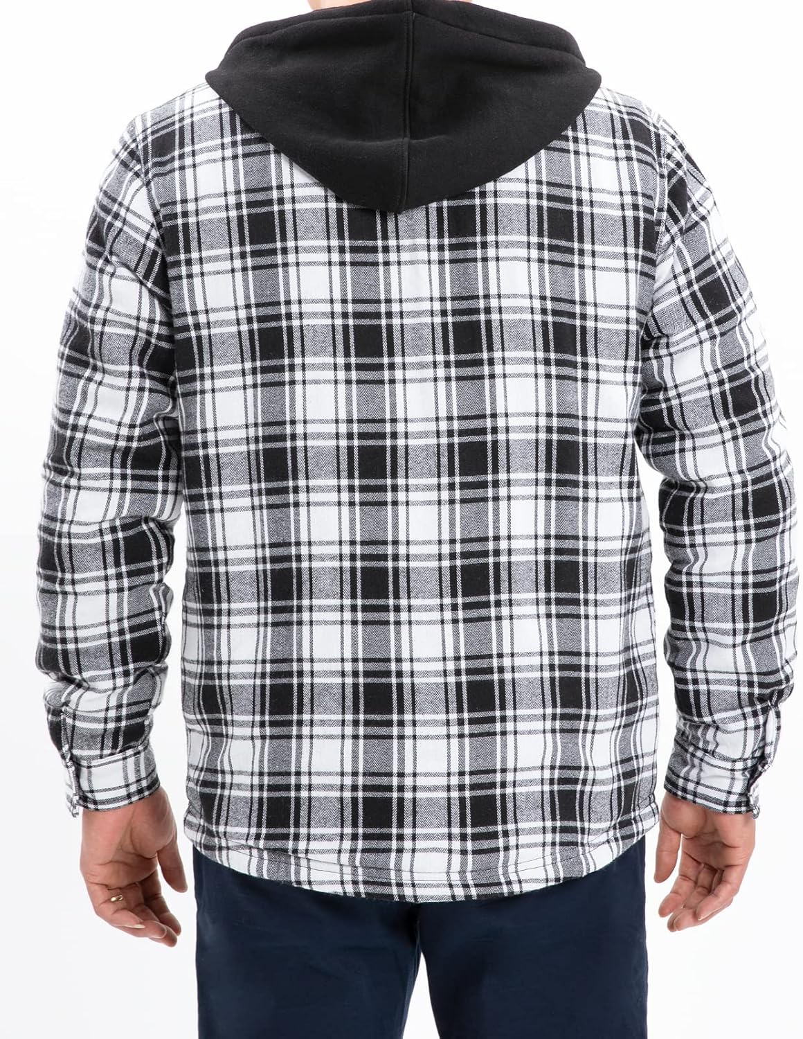 Mens Plaid Sherpa Lined Shirt Jacket Full Zip Hooded Warm Flannel