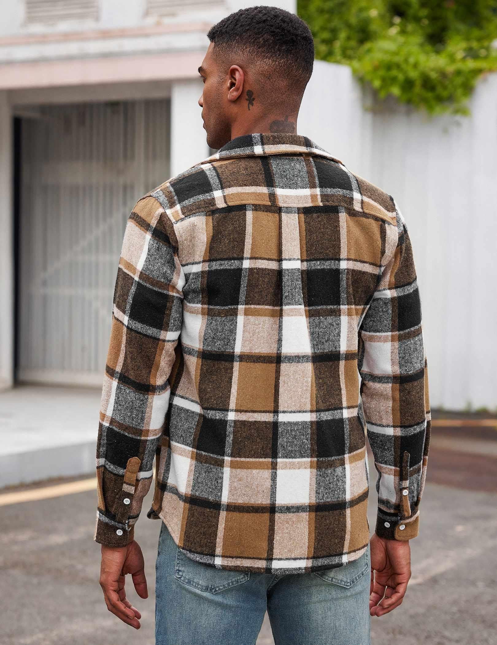 Mens Flannel Plaid Shirt Long Sleeve Button Down Casual Work Shirt Jacket