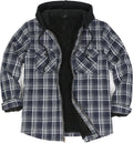 Mens Plaid Sherpa Lined Shirt Jacket Full Zip Hooded Warm Flannel