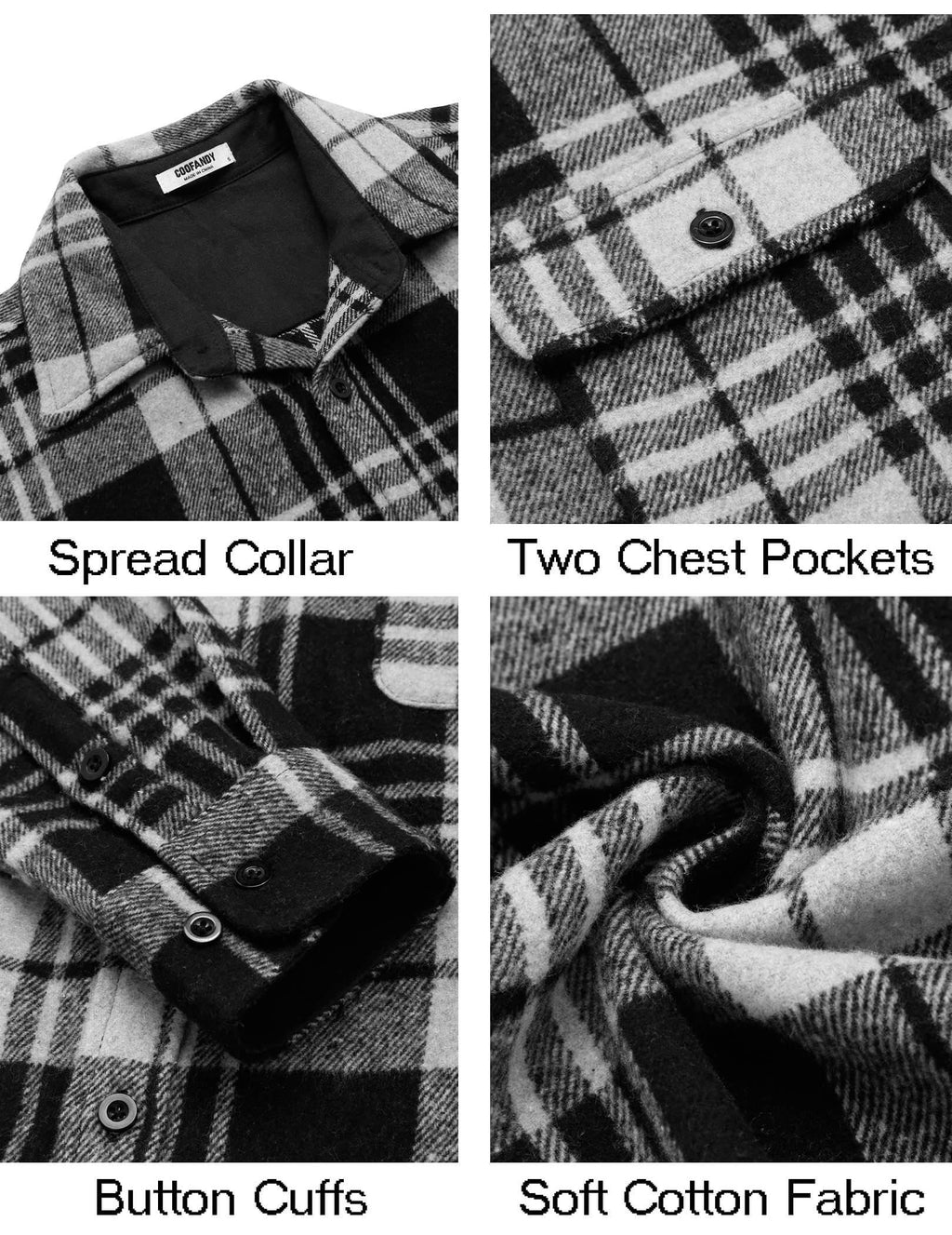 Mens Flannel Plaid Long Sleeve Button Down Shirt Jacket with Pockets