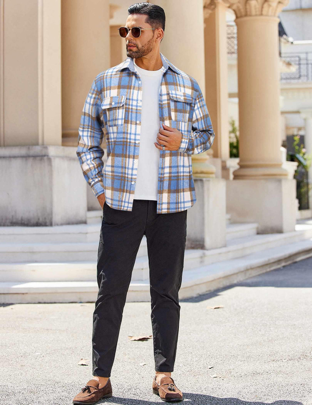 Mens Flannel Plaid Shirt Long Sleeve Button Down Casual Work Shirt Jacket