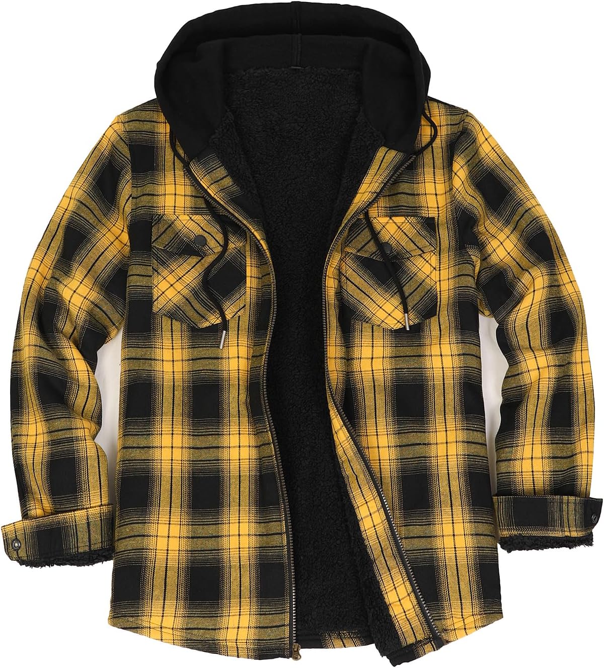 Mens Plaid Sherpa Lined Shirt Jacket Full Zip Hooded Warm Flannel
