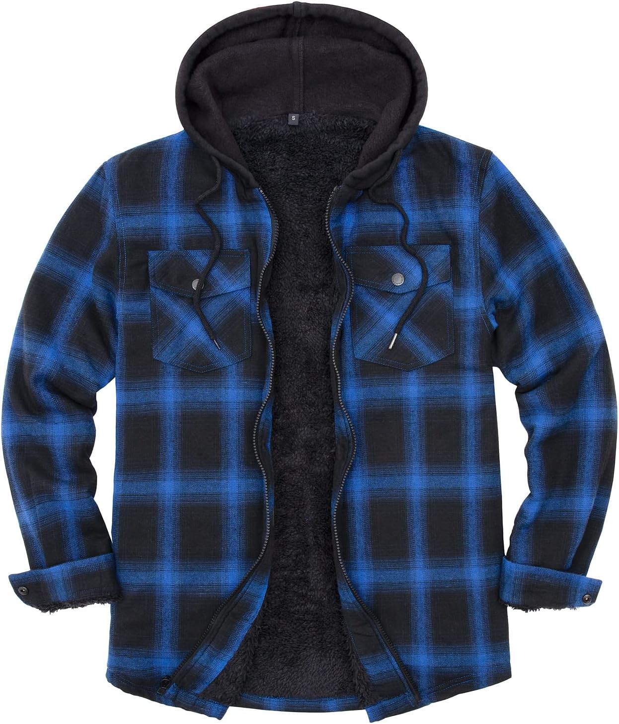 Mens Plaid Sherpa Lined Shirt Jacket Full Zip Hooded Warm Flannel