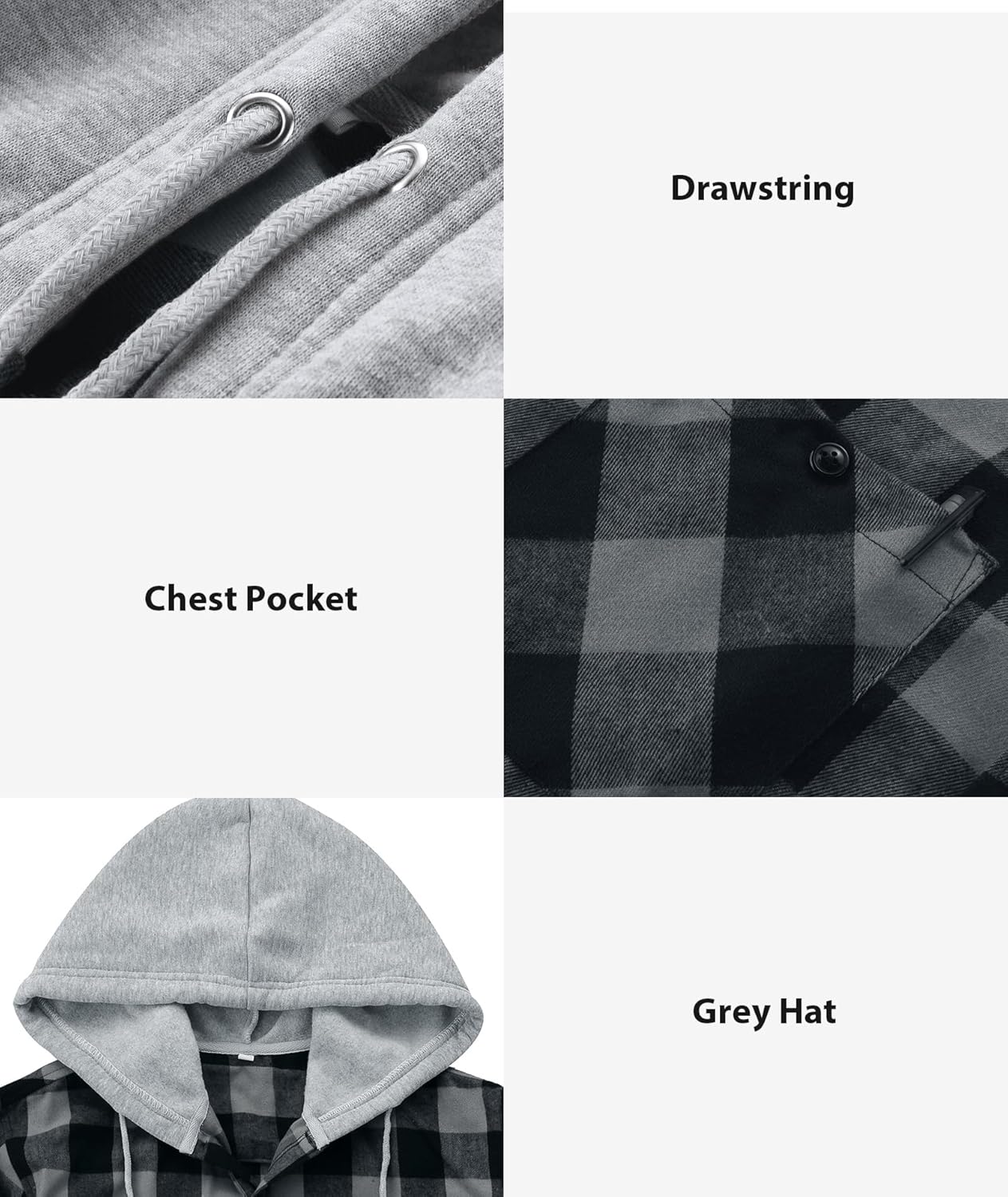 3 Pack Mens Flannel Hoodie Shirts Long Sleeve Plaid Button Down Hooded Shirts Casual Brushed Jacket with Pocket