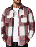 Mens Flannel Plaid Long Sleeve Button Down Shirt Jacket with Pockets
