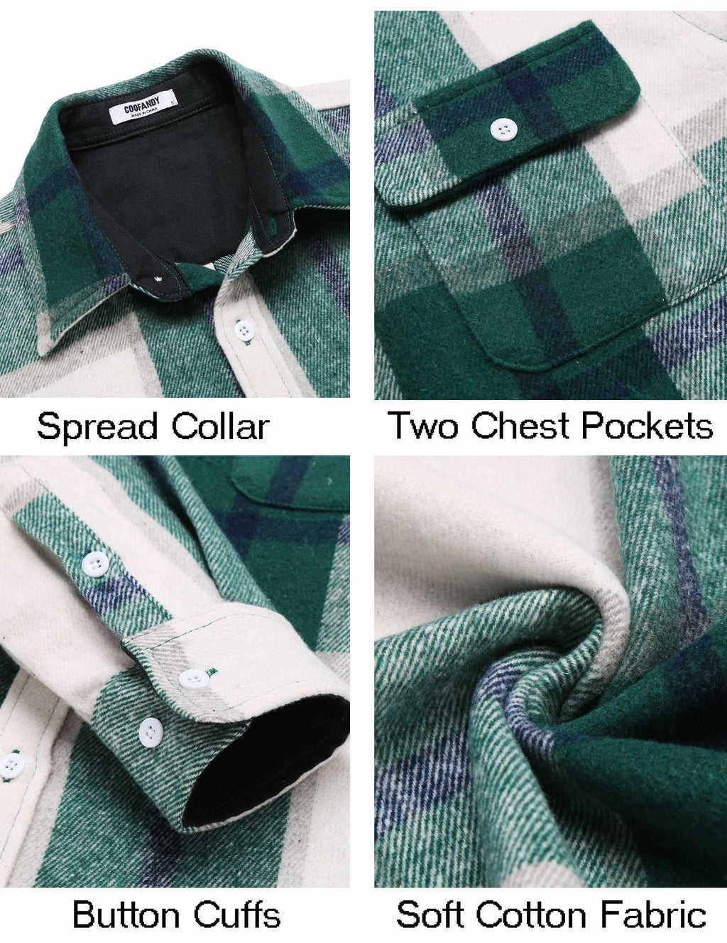 Mens Long Sleeve Cotton Flannel Shirt Plaid Button Down Casual Work Shirt