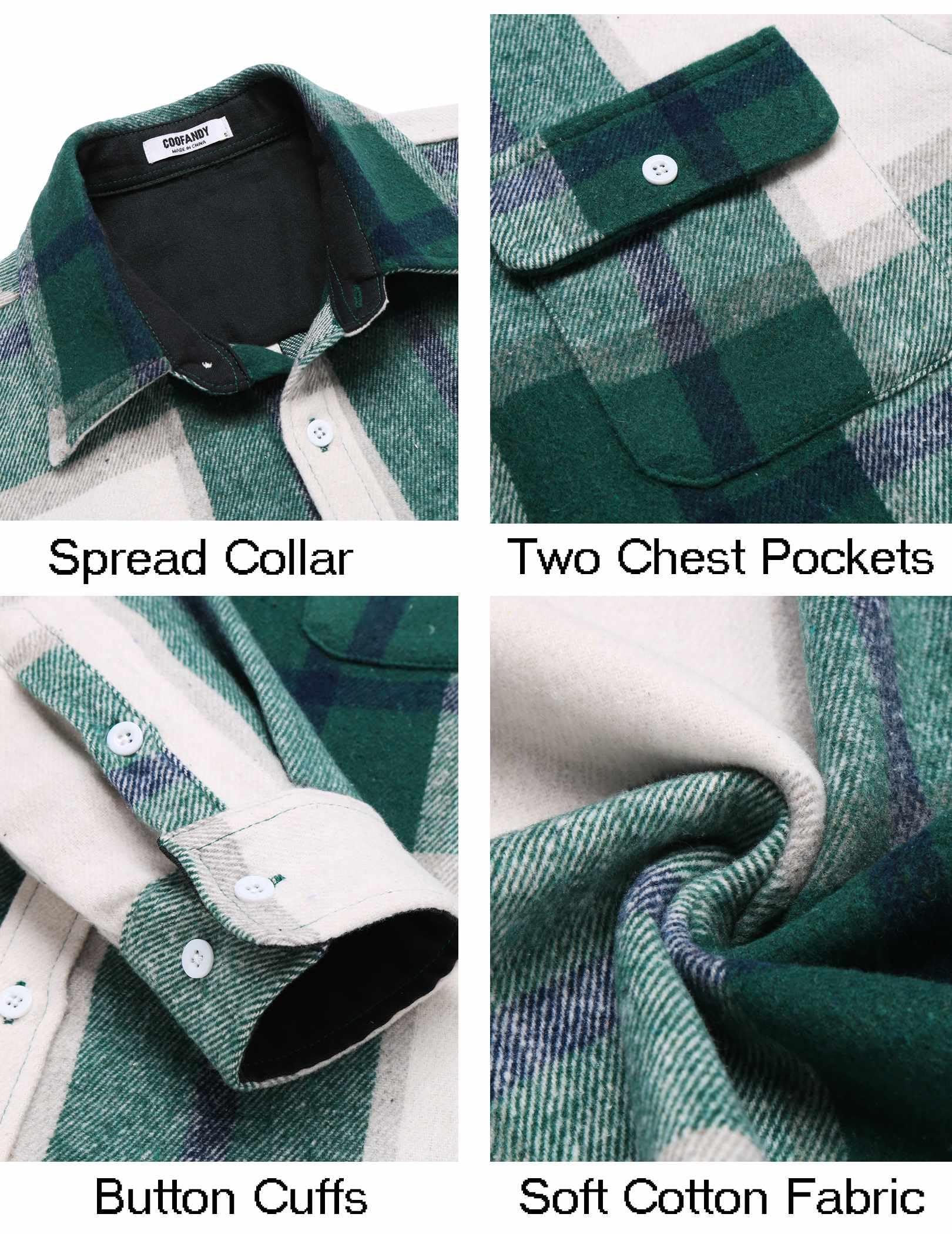 Mens Long Sleeve Cotton Flannel Shirt Plaid Button Down Casual Work Shirt