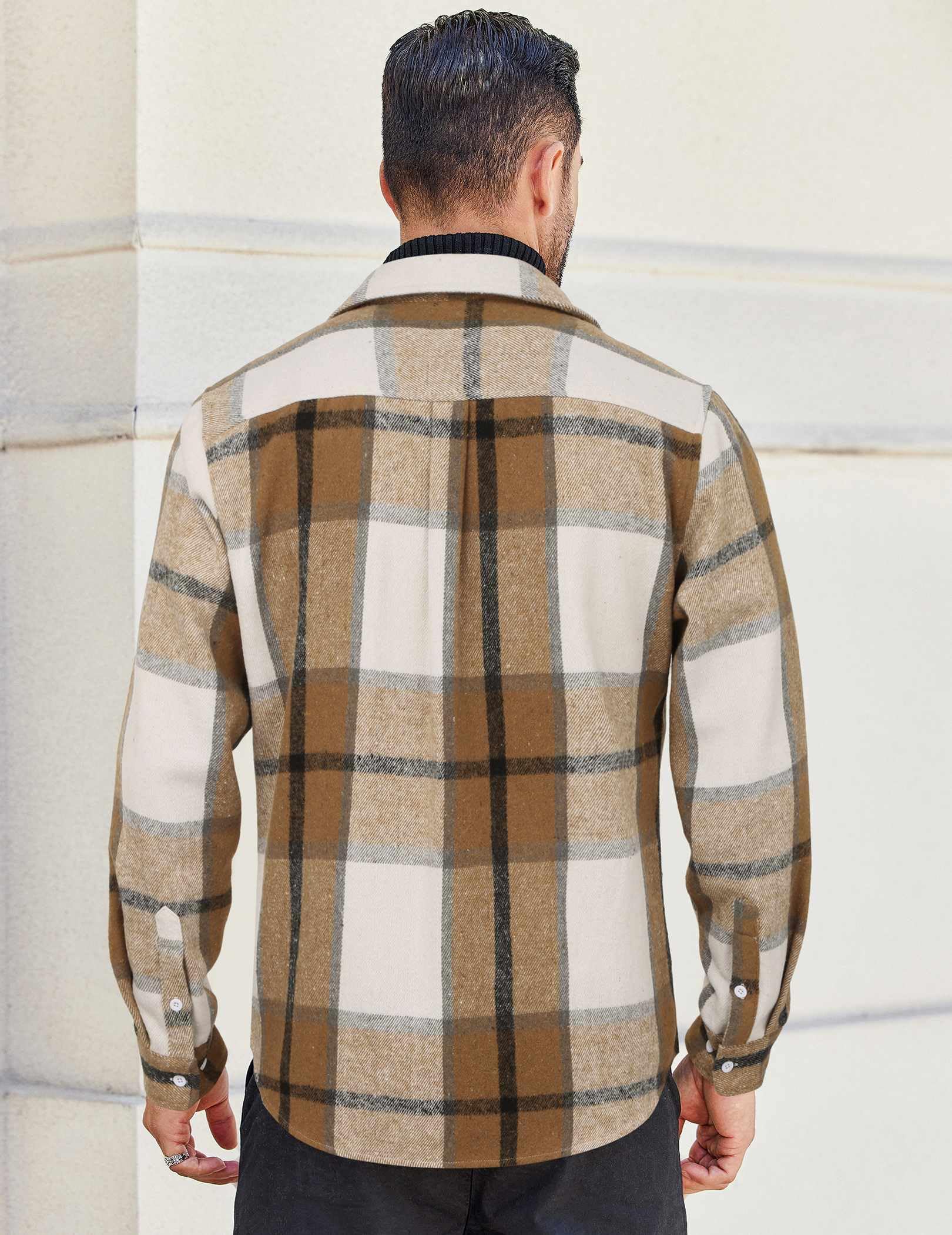 Mens Plaid Cotton Flannel Shirt Long Sleeve Button Down Casual Work Shirt With Chest Pockets