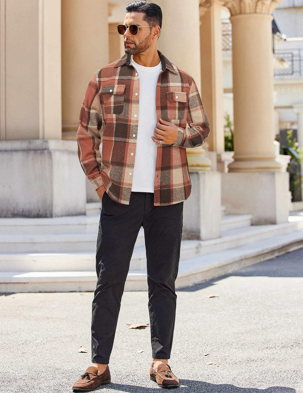 Mens Plaid Cotton Flannel Shirt Long Sleeve Casual Button Down Work Shirt